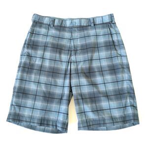 NIKE GOLF Shorts Men's Size 34 Inseam 12" Blue/Black Plaid Dri-Fit